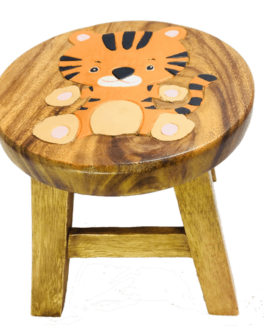 Childrens Handmade Wooden Stool -Tiger