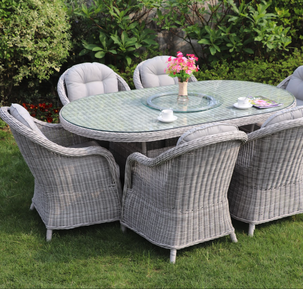 Sepino - 6 Seater Set with Oval Table & Lazy Susan (Light Grey)